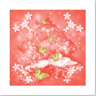 Magical toadstools and gold butterflies Posters and Art